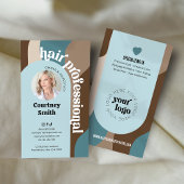 Trendy Retro Blue & Taupe Hair Stylist Salon Foto Visitekaartje
