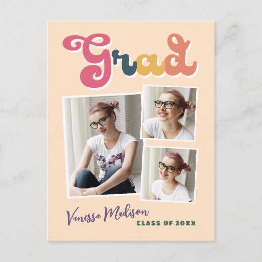 Trendy Retro  Boho Afstudeerder 3 Foto Collage Briefkaart (Voorkant)