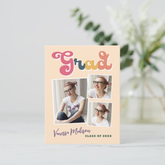 Trendy Retro  Boho Afstudeerder 3 Foto Collage Briefkaart (Staand voorkant)