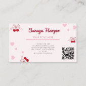 Trendy Retro Boho Cherry Coquette roze patroon Visitekaartje (Achterkant)