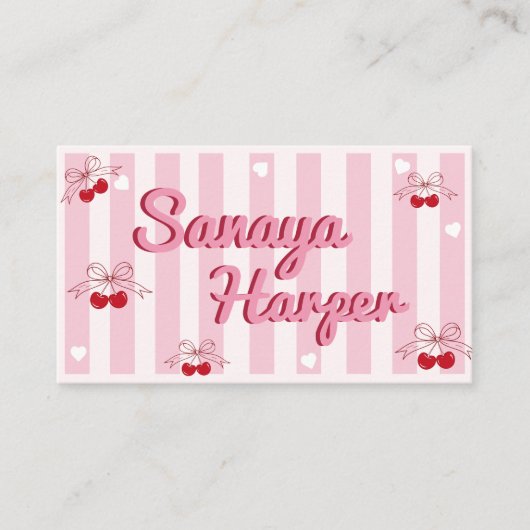 Trendy Retro Boho Cherry Coquette Visitekaartje (Voorkant)