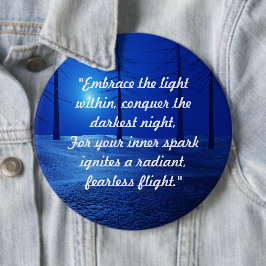 Trendy retro boho script blauw bos gepersonaliseer ronde button 6,0 cm