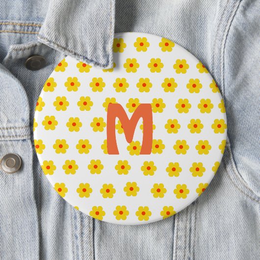 Trendy Retro Daisies Gele Bloemen monogram Ronde Button 6,0 Cm (In situ)