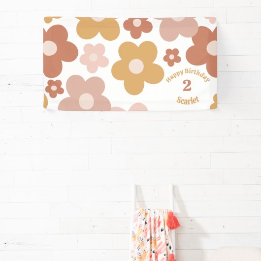 Trendy Retro Daisies Meisje Verjaardag Spandoek (Insitu)