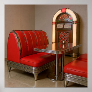 Trendy Retro Diner Bank - Jukebox & Neonlichten Poster
