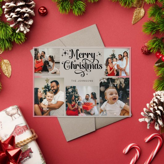 Trendy Retro Family Photo Collage Christmas Card Acryl Uitnodigingen (Insity (Feestdagen))