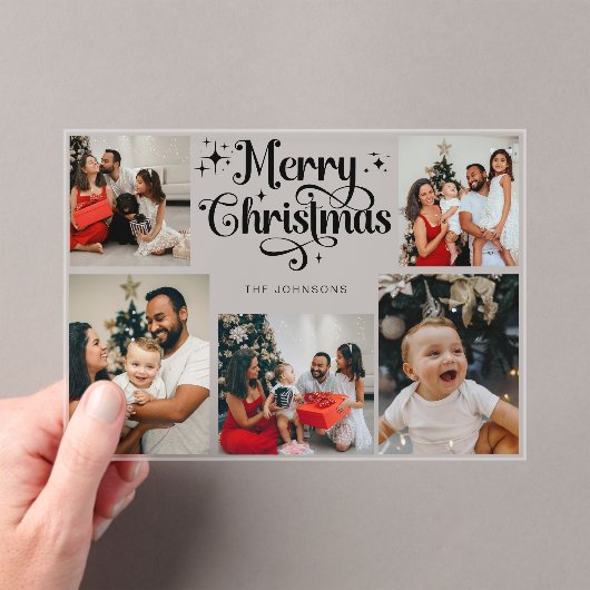 Trendy Retro Family Photo Collage Christmas Card Acryl Uitnodigingen (Insitu (Draagbaar))