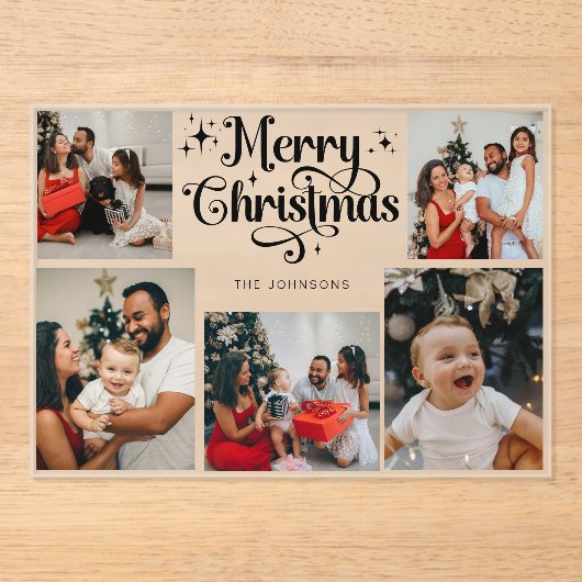 Trendy Retro Family Photo Collage Christmas Card Acryl Uitnodigingen (Voorkant)