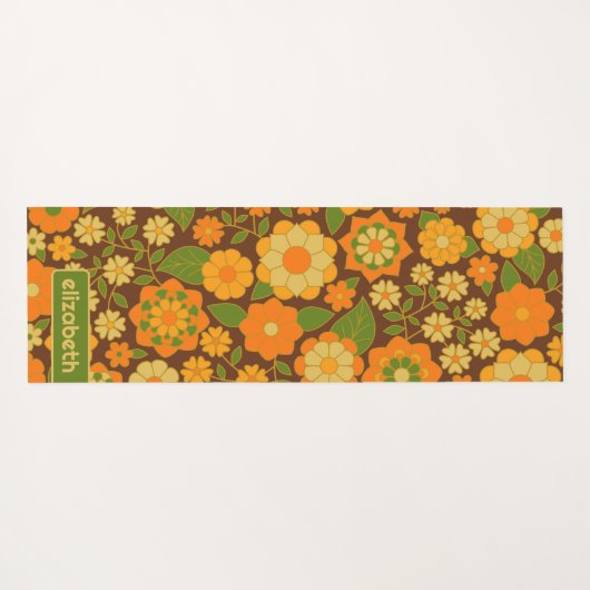 Trendy Retro Floral Pattern Custom name block Yogamat (Achterkant (horizontaal))