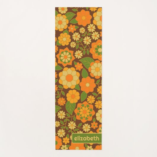 Trendy Retro Floral Pattern Custom name block  Yogamat (Voorkant)
