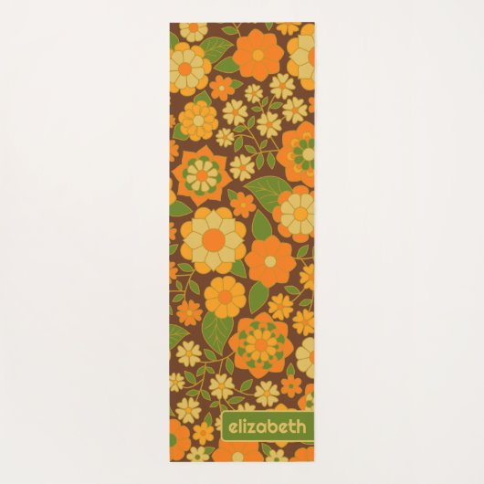 Trendy Retro Floral Pattern Custom name block  Yogamat (Achterkant)
