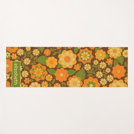 Trendy Retro Floral Pattern Custom name block  Yogamat (Voorkant (horizontaal))