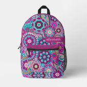 Trendy Retro Floral Pattern met name block Bedrukte Rugzak (Voorkant)
