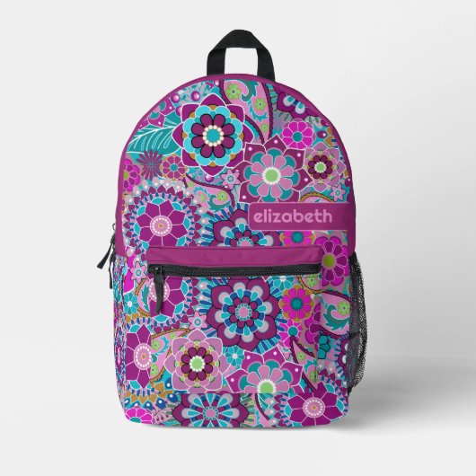 Trendy Retro Floral Pattern met name block Bedrukte Rugzak (Voorkant)