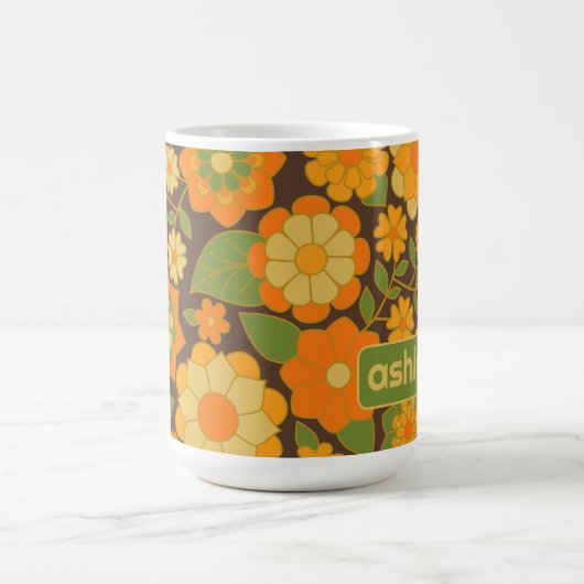 Trendy Retro Floral Pattern met name block Koffiemok (Center)
