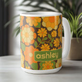 Trendy Retro Floral Pattern met name block Koffiemok