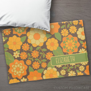 Trendy Retro Floral Pattern met name block Kussensloop