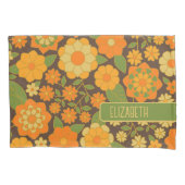 Trendy Retro Floral Pattern met name block Kussensloop (Voorkant)