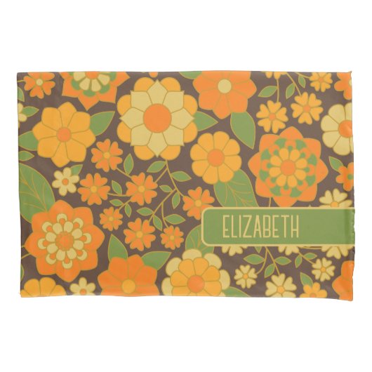 Trendy Retro Floral Pattern met name block Kussensloop (Voorkant)