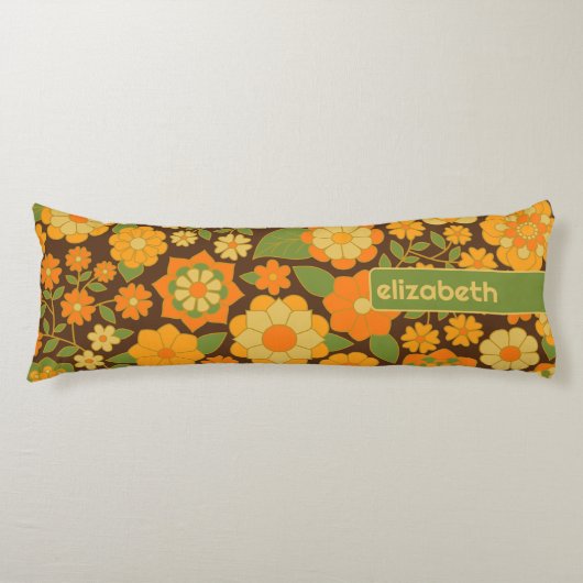 Trendy Retro Floral Pattern met name block Lichaamskussen (Voorkant)