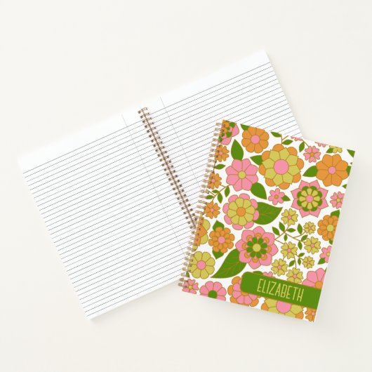 Trendy Retro Floral Pattern met name block Notitieboek (Binnen)