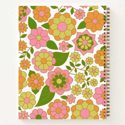 Trendy Retro Floral Pattern met name block Notitieboek (Achterkant)
