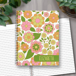 Trendy Retro Floral Pattern met name block Notitieboek