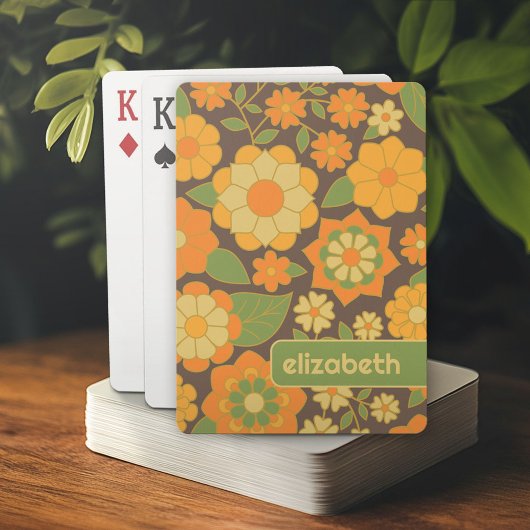 Trendy Retro Floral Pattern met name block Pokerkaarten