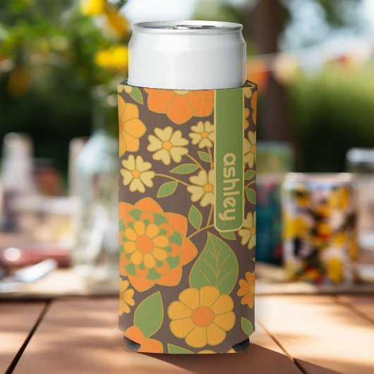 Trendy Retro Floral Pattern met name block Seltzer Blikjeskoeler