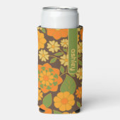 Trendy Retro Floral Pattern met name block Seltzer Blikjeskoeler (Seltzer Voorkant)