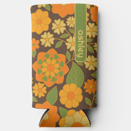 Trendy Retro Floral Pattern met name block Seltzer Blikjeskoeler (Voorkant)