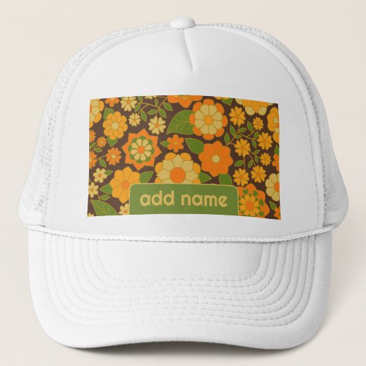Trendy Retro Floral Pattern met name block Trucker Pet (Voorkant)