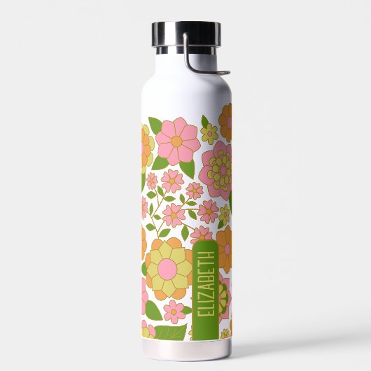 Trendy Retro Floral Pattern met name block Waterfles (Links)