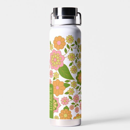 Trendy Retro Floral Pattern met name block Waterfles (Achterkant)