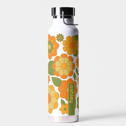 Trendy Retro Floral Pattern met name block Waterfles (Links)