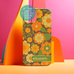 Trendy Retro Floral Pattern with name block iPhone 15 Case<br><div class="desc">A bold, floral design with colorful shades of gold, orange and green with a fun color block to add your name or any text. The crazy flower pattern has a variety of colors. You can add a name, monogram or other custom text. If you need to move the art around,...</div>