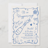 Trendy retro Frans blauw geïllustreerde foto bruil Save The Date (Voorkant)