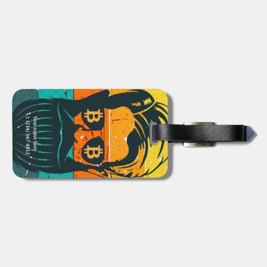 Trendy Retro gepersonaliseerde Bitcoin Eyes Bearde Bagagelabel (Achterkant horizontaal)