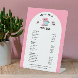 Trendy Retro Girly Roze Desserts Bakkerij Prijslij Reclamebord Met Voetstuk