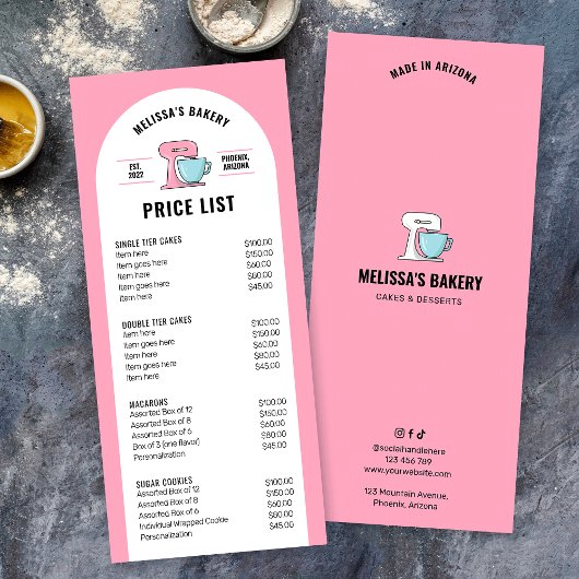 Trendy Retro Girly Roze Desserts Bakkerij Prijslij Reclamekaart