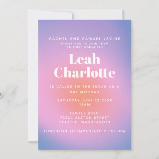 Trendy Retro Gradiënt Roze en Paarse Bat Mitzvah Kaart (Voorkant)