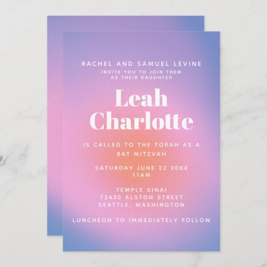 Trendy Retro Gradiënt Roze en Paarse Bat Mitzvah  Kaart (Voorkant / Achterkant)