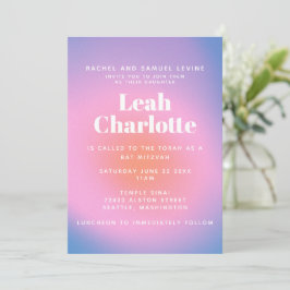 Trendy Retro Gradiënt Roze en Paarse Bat Mitzvah  Kaart