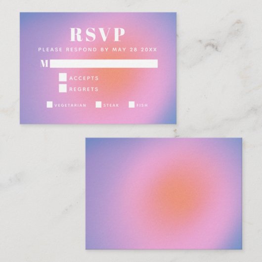 Trendy Retro Gradiënt Roze en Paarse Mal RSVP Informatiekaartje (Voorkant / Achterkant)