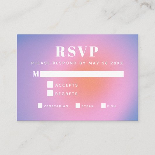 Trendy Retro Gradiënt Roze en Paarse Mal RSVP Informatiekaartje (Voorkant)