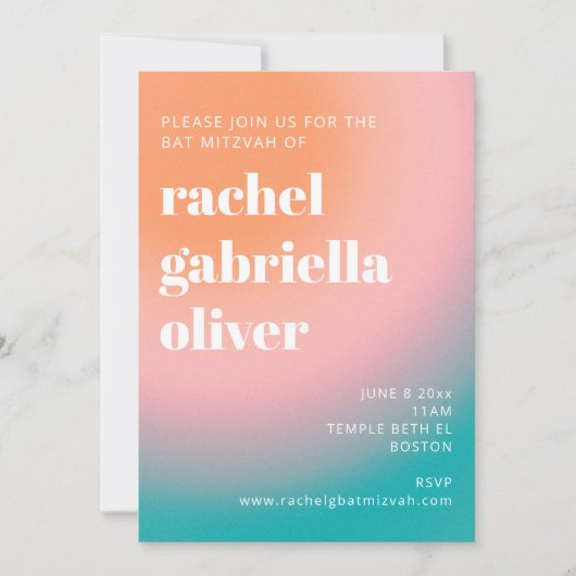Trendy Retro Gradient Turquoise Roze Bat Mitzvah Kaart (Voorkant)