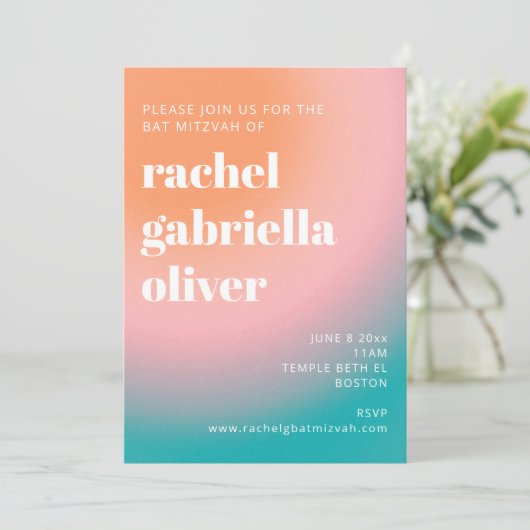 Trendy Retro Gradient Turquoise Roze Bat Mitzvah Kaart (Staand voorkant)
