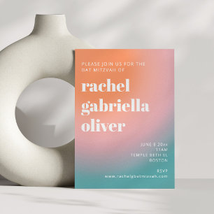Trendy Retro Gradient Turquoise Roze Bat Mitzvah Kaart