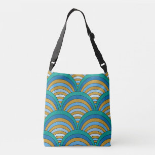 Trendy retro kleuren blauw turquoise sinaasappel d crossbody tas
