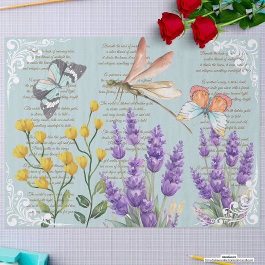 Trendy retro lavendel Ephemera filigraan blauw Tissuepapier